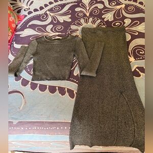 Zara Black Shimmer Long Sleeve Maxi Skirt Set